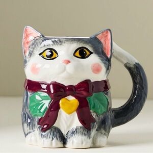 Anthropologie Peluche Pet Stoneware Mug Tuxedo Cat 11 oz New